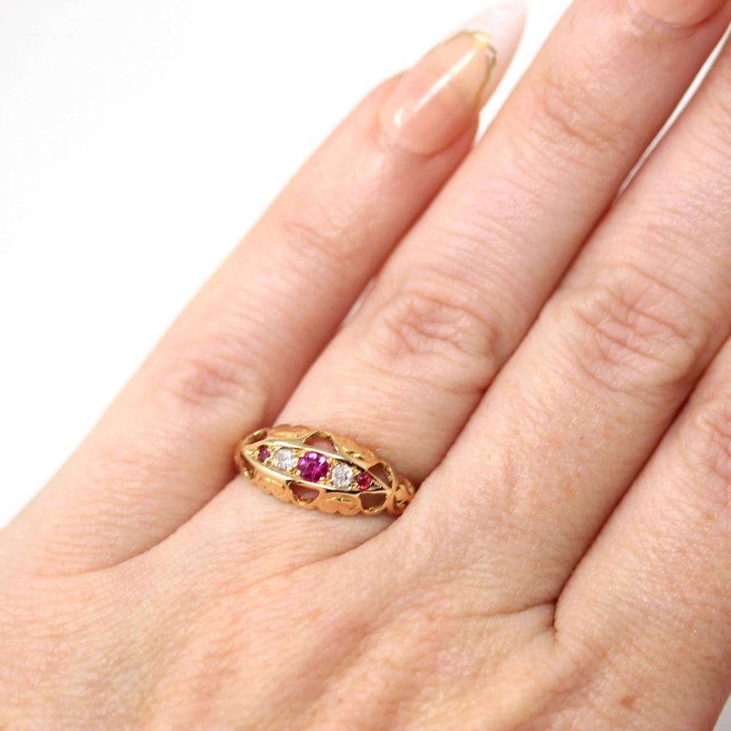 Luxury Jewelry Antique Design Round Cut Ruby & White Sapphire Half Eternity Wedding Band For Women