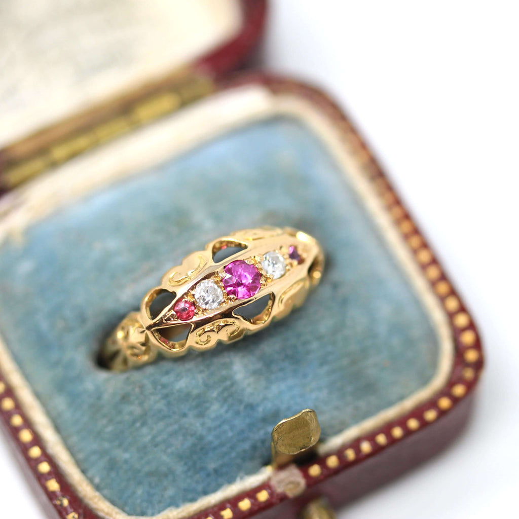 Luxury Jewelry Antique Design Round Cut Ruby & White Sapphire Half Eternity Wedding Band For Women