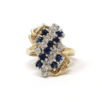 Luxury Jewelry Cluster Natural Design Golden Round Cut Blue & White Sapphire Anniversary Ring
