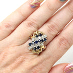 Luxury Jewelry Cluster Natural Design Golden Round Cut Blue & White Sapphire Anniversary Ring
