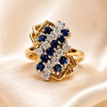 Luxury Jewelry Cluster Natural Design Golden Round Cut Blue & White Sapphire Anniversary Ring