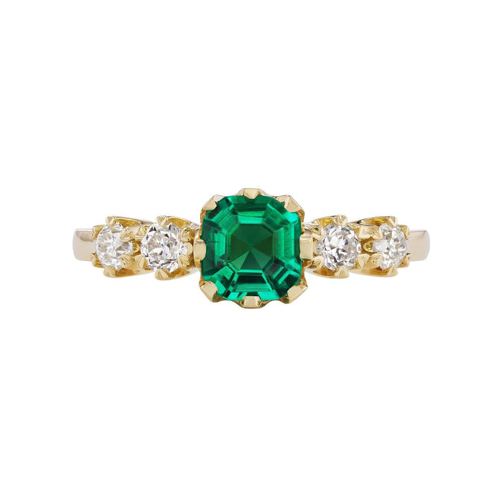 Luxury Jewelry Golden Asscher Cut Emerald & White Sapphire Engagement Rings