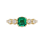 Luxury Jewelry Golden Asscher Cut Emerald & White Sapphire Engagement Rings