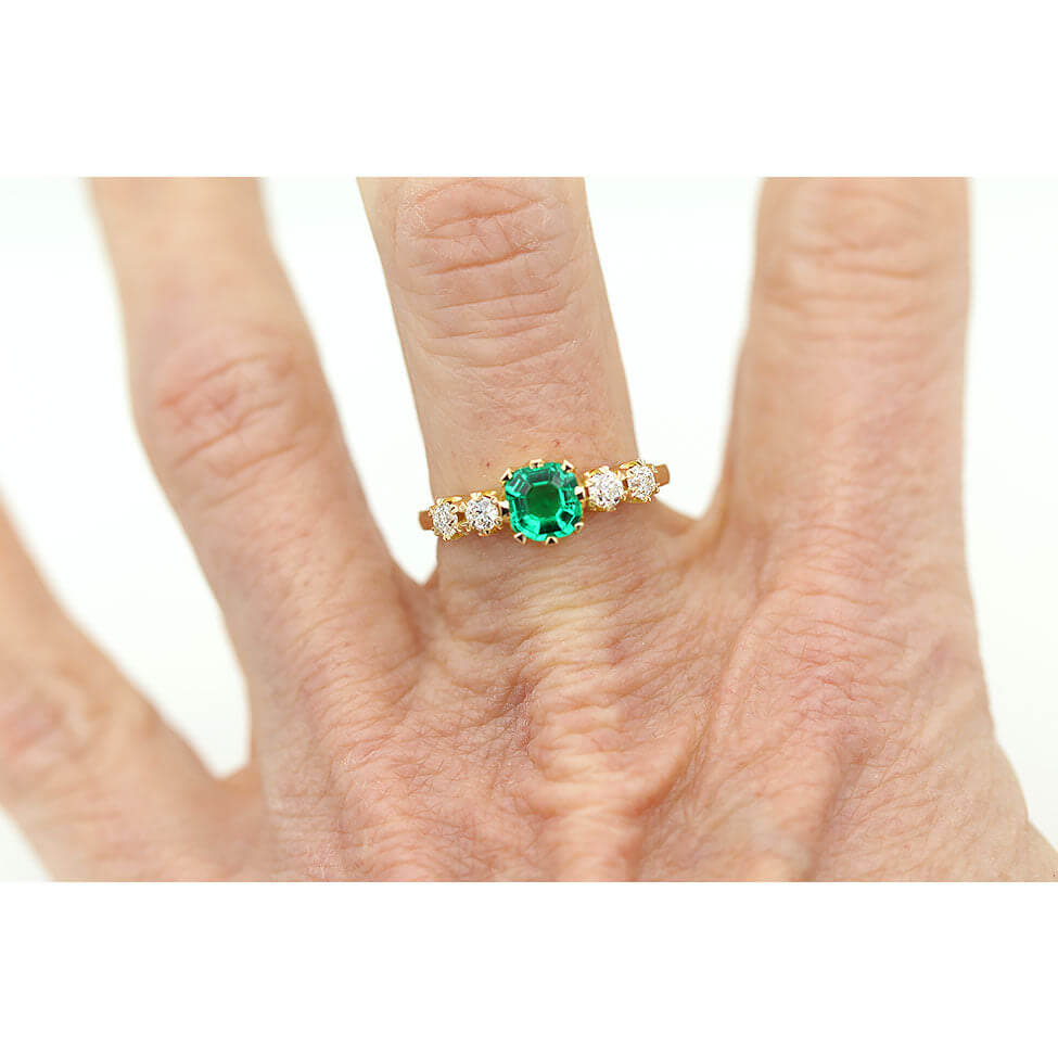 Luxury Jewelry Golden Asscher Cut Emerald & White Sapphire Engagement Rings