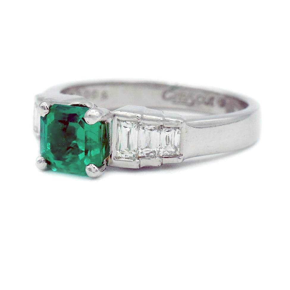 Luxury Jewelry Vintage Design Asscher Cut Emerald & White Sapphire Engagement Rings