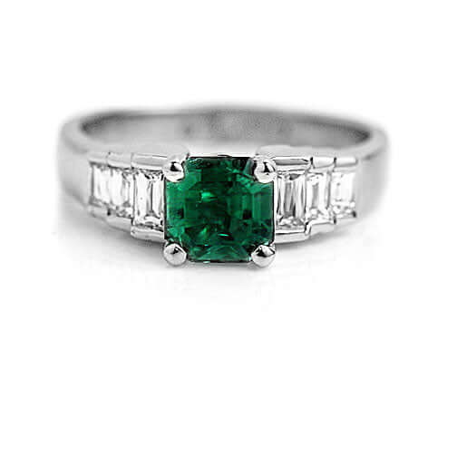 Luxury Jewelry Vintage Design Asscher Cut Emerald & White Sapphire Engagement Rings