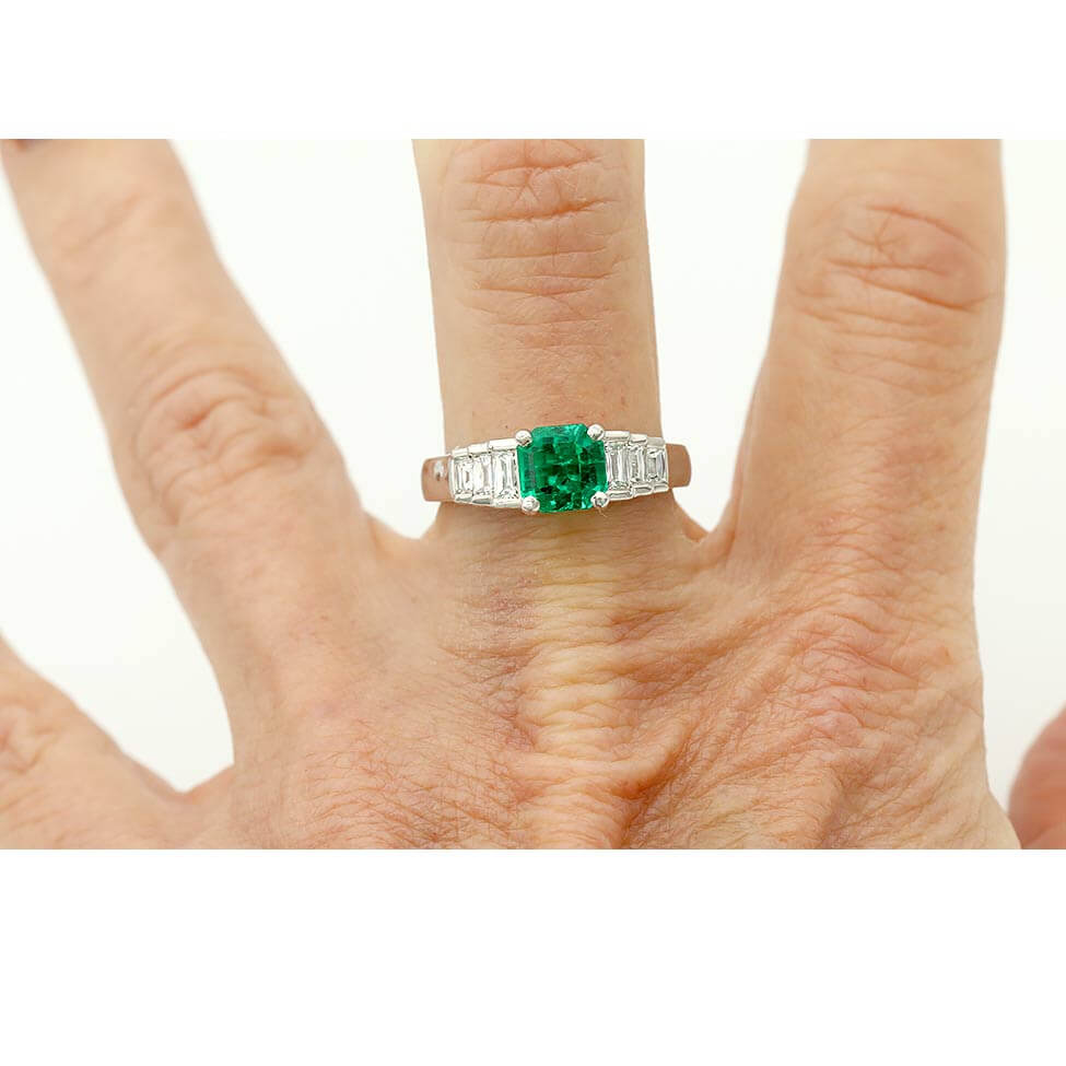Luxury Jewelry Vintage Design Asscher Cut Emerald & White Sapphire Engagement Rings