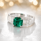 Luxury Jewelry Vintage Design Asscher Cut Emerald & White Sapphire Engagement Rings