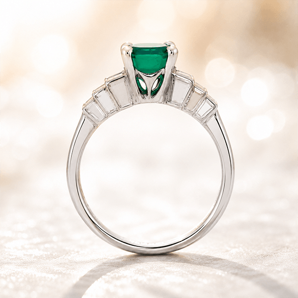 Luxury Jewelry Vintage Design Asscher Cut Emerald & White Sapphire Engagement Rings