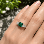 Luxury Jewelry Vintage Design Asscher Cut Emerald & White Sapphire Engagement Rings