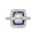 Luxury Jewelry Antique Design Double Halo Cushion Cut White & Blue Sapphire Engagement Rings