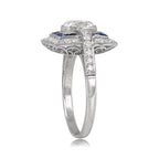 Luxury Jewelry Antique Design Double Halo Cushion Cut White & Blue Sapphire Engagement Rings