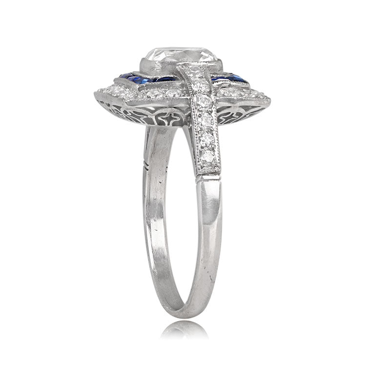 Luxury Jewelry Antique Design Double Halo Cushion Cut White & Blue Sapphire Engagement Rings