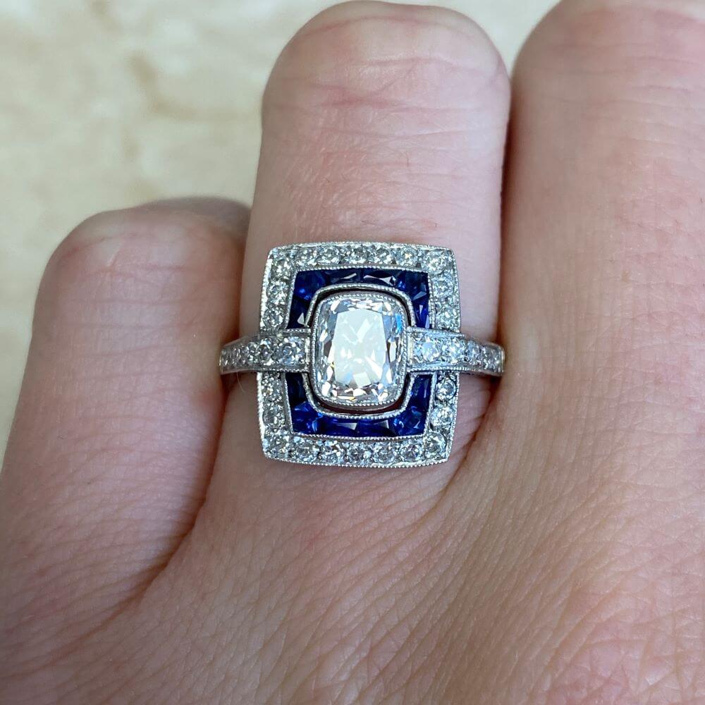 Luxury Jewelry Antique Design Double Halo Cushion Cut White & Blue Sapphire Engagement Rings