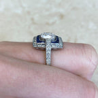 Luxury Jewelry Antique Design Double Halo Cushion Cut White & Blue Sapphire Engagement Rings