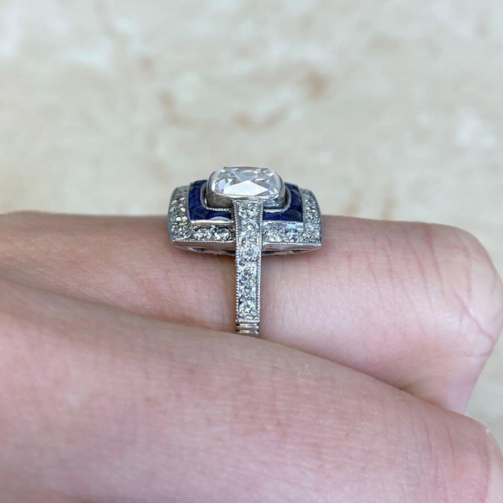 Luxury Jewelry Antique Design Double Halo Cushion Cut White & Blue Sapphire Engagement Rings