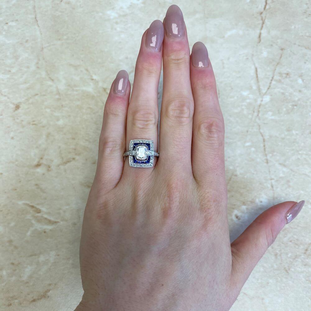 Luxury Jewelry Antique Design Double Halo Cushion Cut White & Blue Sapphire Engagement Rings