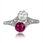 Luxury Jewelry Antique Design Two Stone Round Cut Ruby & White Sapphire Engagement Rings
