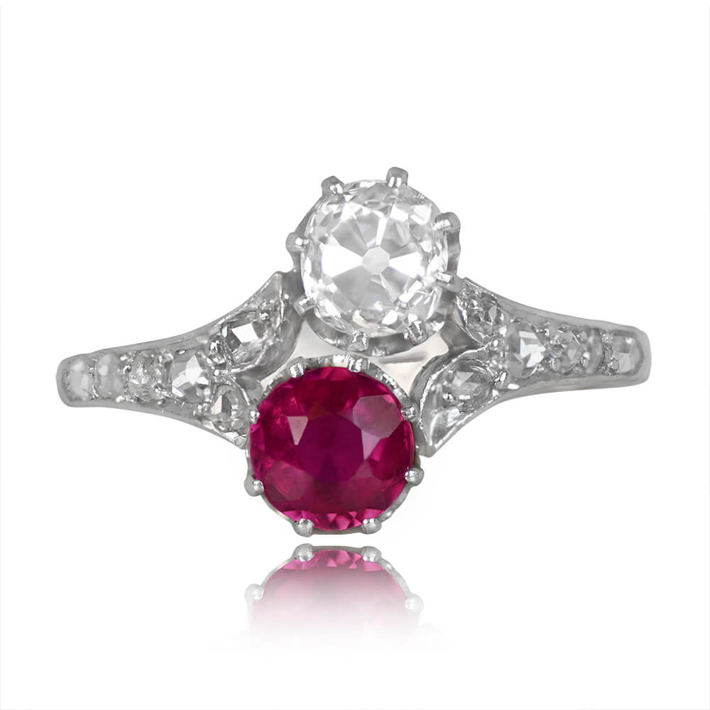 Luxury Jewelry Antique Design Two Stone Round Cut Ruby & White Sapphire Engagement Rings