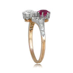 Luxury Jewelry Antique Design Two Stone Round Cut Ruby & White Sapphire Engagement Rings