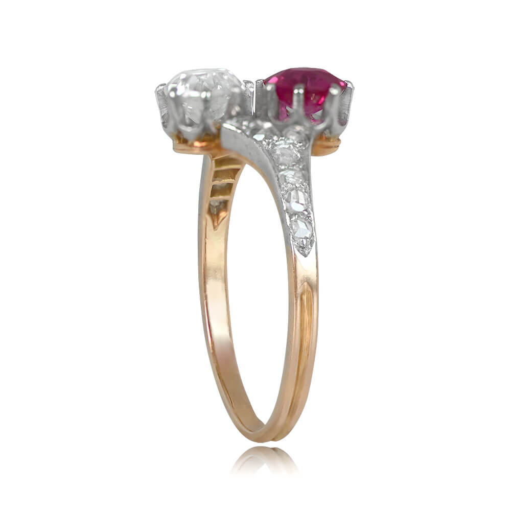 Luxury Jewelry Antique Design Two Stone Round Cut Ruby & White Sapphire Engagement Rings