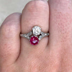 Luxury Jewelry Antique Design Two Stone Round Cut Ruby & White Sapphire Engagement Rings