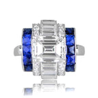 Luxury Jewelry Unique Design Art Deco Emerald Cut White Sapphire Engagement Rings