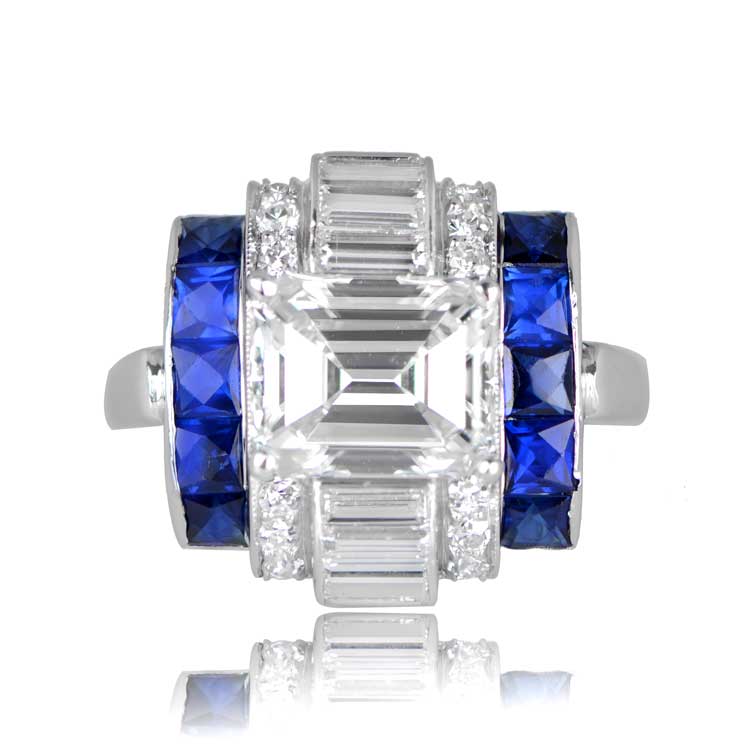 Luxury Jewelry Unique Design Art Deco Emerald Cut White Sapphire Engagement Rings