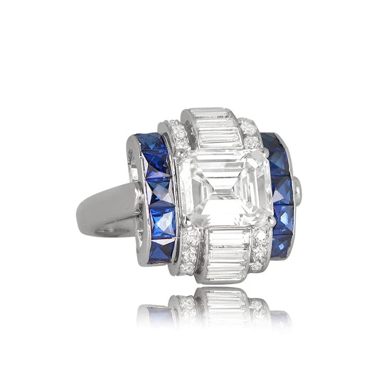 Luxury Jewelry Unique Design Art Deco Emerald Cut White Sapphire Engagement Rings