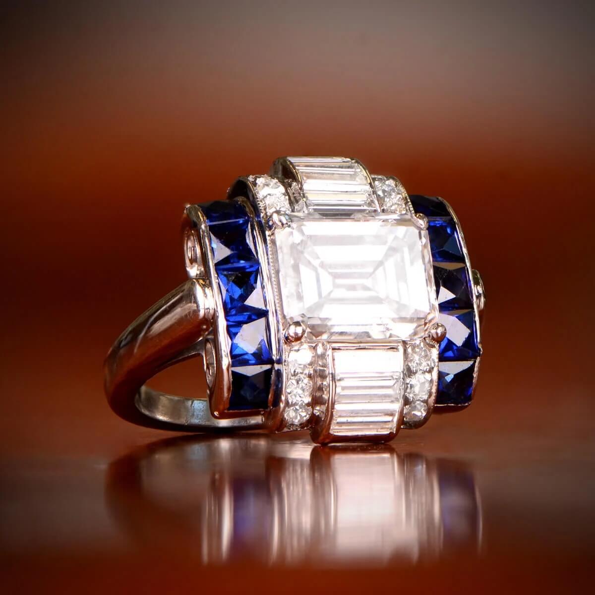 Luxury Jewelry Unique Design Art Deco Emerald Cut White Sapphire Engagement Rings
