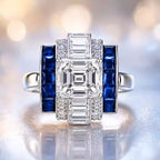 Luxury Jewelry Unique Design Art Deco Emerald Cut White Sapphire Engagement Rings