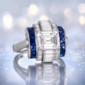 Luxury Jewelry Unique Design Art Deco Emerald Cut White Sapphire Engagement Rings