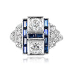 Vintage Art Deco Bezel Round Cut White & Blue Sapphire Engagement Ring