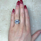 Vintage Art Deco Bezel Round Cut White & Blue Sapphire Engagement Ring