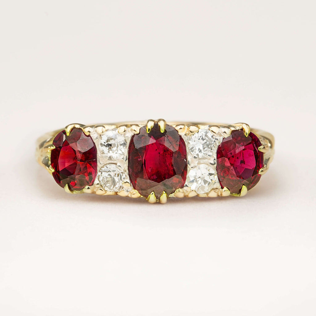 Luxury Jewelry Vintage Design Golden Oval Cut Ruby & White Sapphire Half Eternity Wedding Band For Women