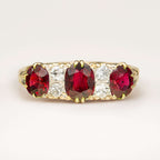 Luxury Jewelry Vintage Design Golden Oval Cut Ruby & White Sapphire Half Eternity Wedding Band For Women