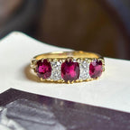 Luxury Jewelry Vintage Design Golden Oval Cut Ruby & White Sapphire Half Eternity Wedding Band For Women