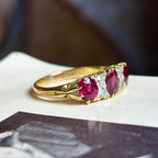 Luxury Jewelry Vintage Design Golden Oval Cut Ruby & White Sapphire Half Eternity Wedding Band For Women
