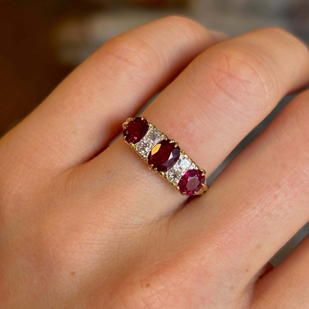 Luxury Jewelry Vintage Design Golden Oval Cut Ruby & White Sapphire Half Eternity Wedding Band For Women