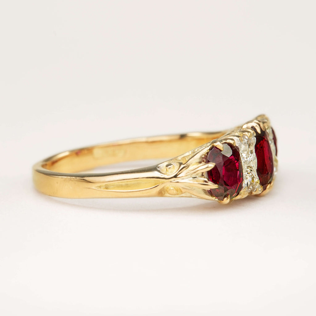 Luxury Jewelry Vintage Design Golden Oval Cut Ruby & White Sapphire Half Eternity Wedding Band For Women