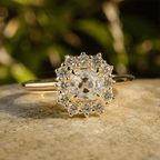 Luxury Jewelry Classic Golden Halo Cushion Cut White Sapphire Engagement Rings