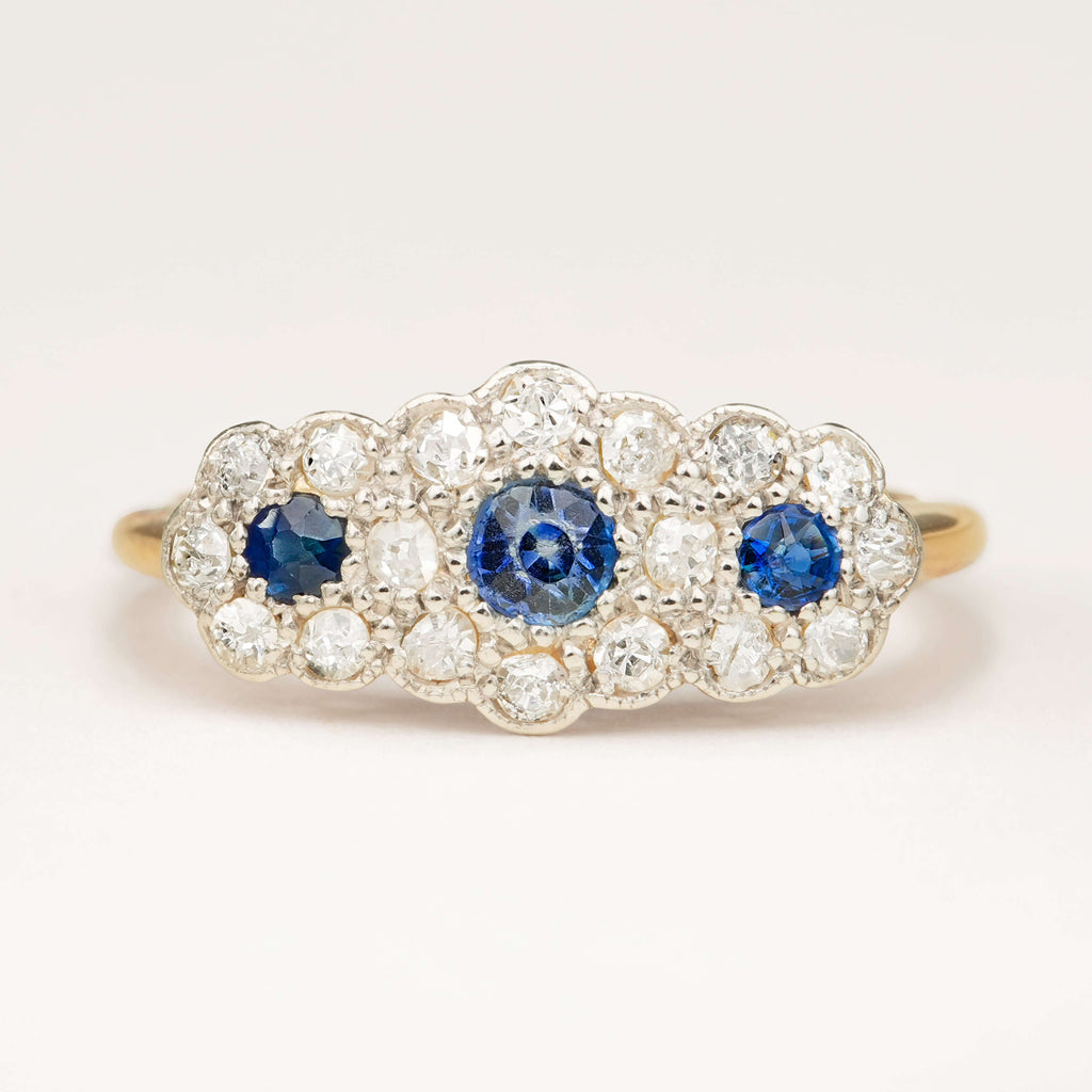 Luxury Jewelry Two Tone Halo Round Cut Blue & White Sapphire Half Eternity Wedding Band For Women