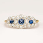 Luxury Jewelry Two Tone Halo Round Cut Blue & White Sapphire Half Eternity Wedding Band For Women