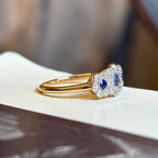 Luxury Jewelry Two Tone Halo Round Cut Blue & White Sapphire Half Eternity Wedding Band For Women