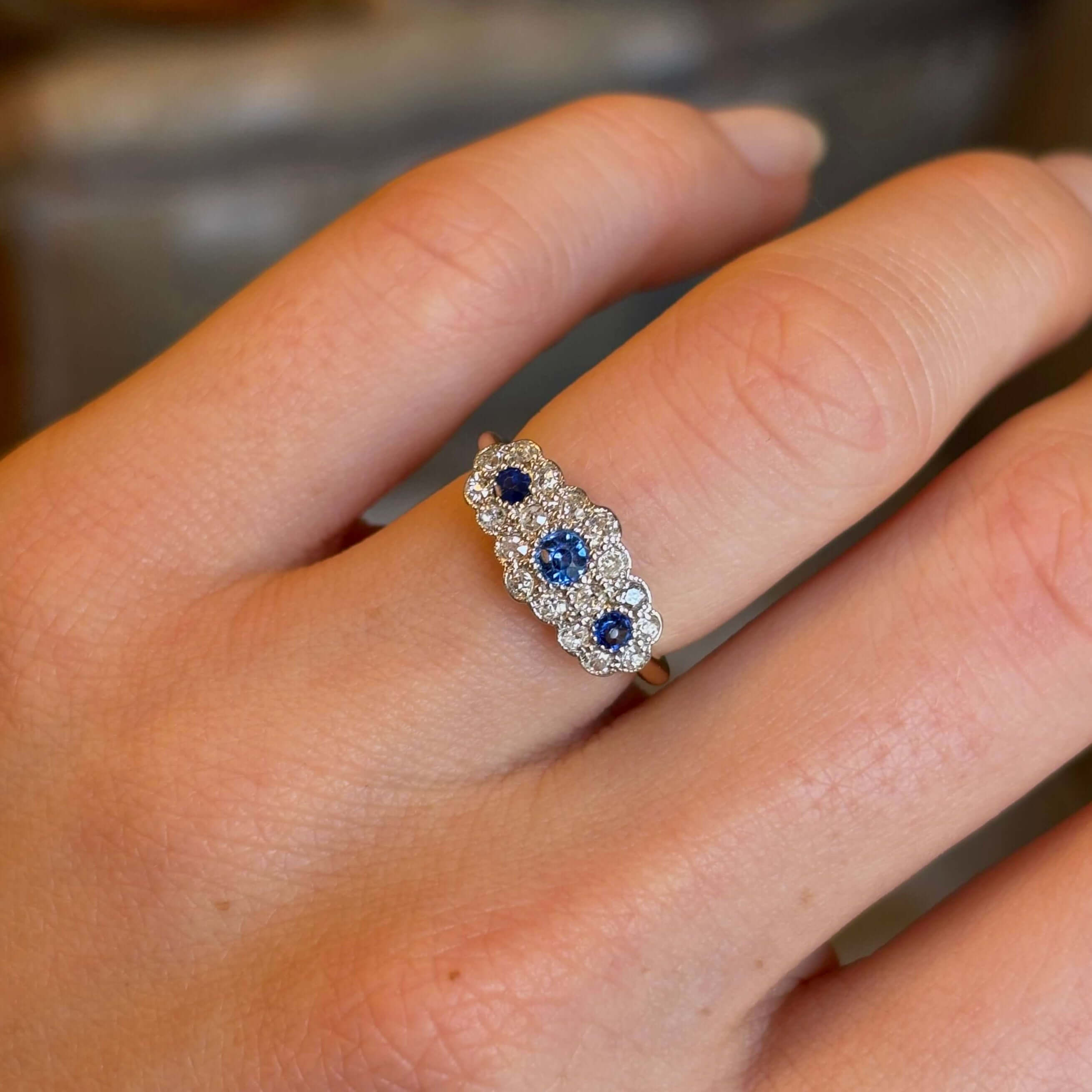 Luxury Jewelry Two Tone Halo Round Cut Blue & White Sapphire Half Eternity Wedding Band For Women