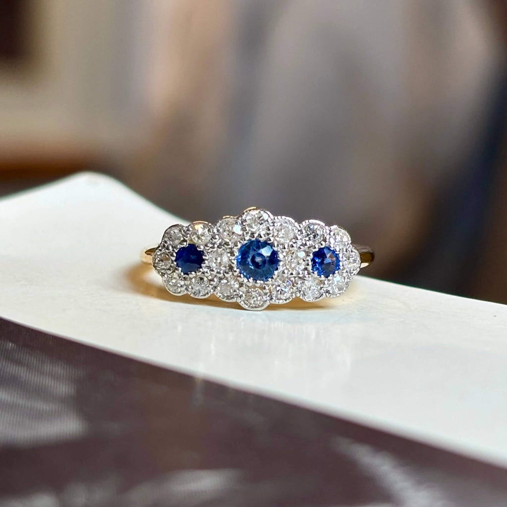 Luxury Jewelry Two Tone Halo Round Cut Blue & White Sapphire Half Eternity Wedding Band For Women