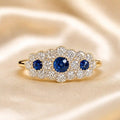 Luxury Jewelry Two Tone Halo Round Cut Blue & White Sapphire Half Eternity Wedding Band For Women