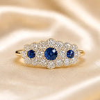 Luxury Jewelry Two Tone Halo Round Cut Blue & White Sapphire Half Eternity Wedding Band For Women