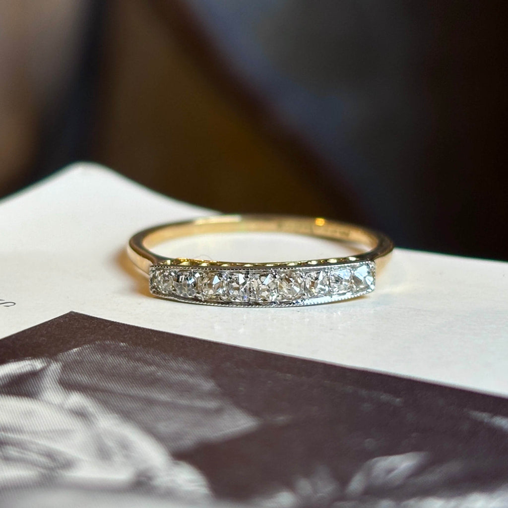 Luxury Jewelry Two Tone Classic Cushion Cut White Sapphire Half Eternity Wedding Band For Women