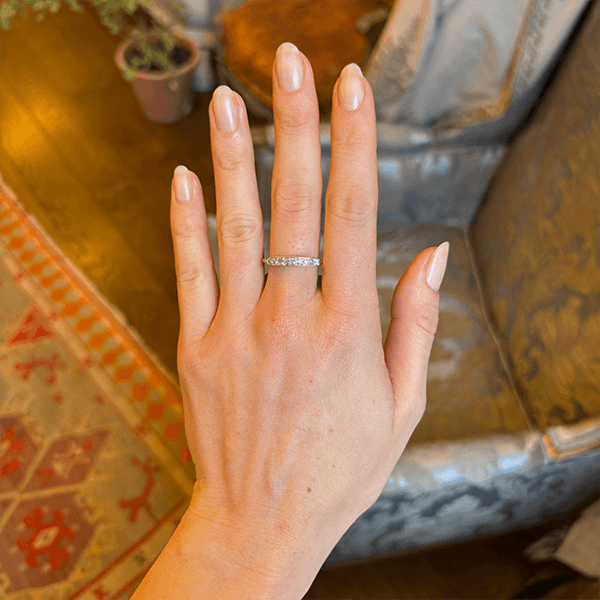 Luxury Jewelry Two Tone Classic Cushion Cut White Sapphire Half Eternity Wedding Band For Women